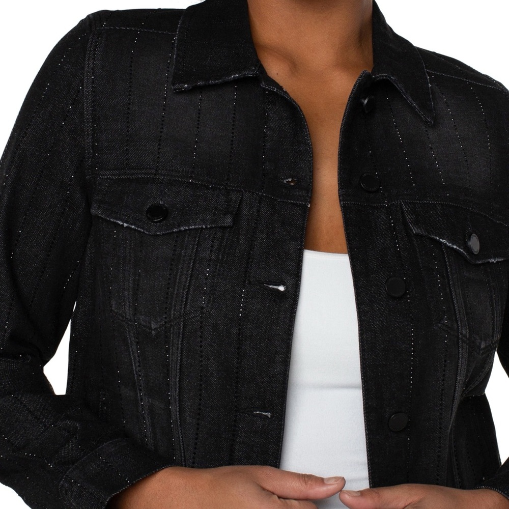 Embellished Liverpool Los Angeles LM1004R8 Classic Jean Jacket, Black, Large